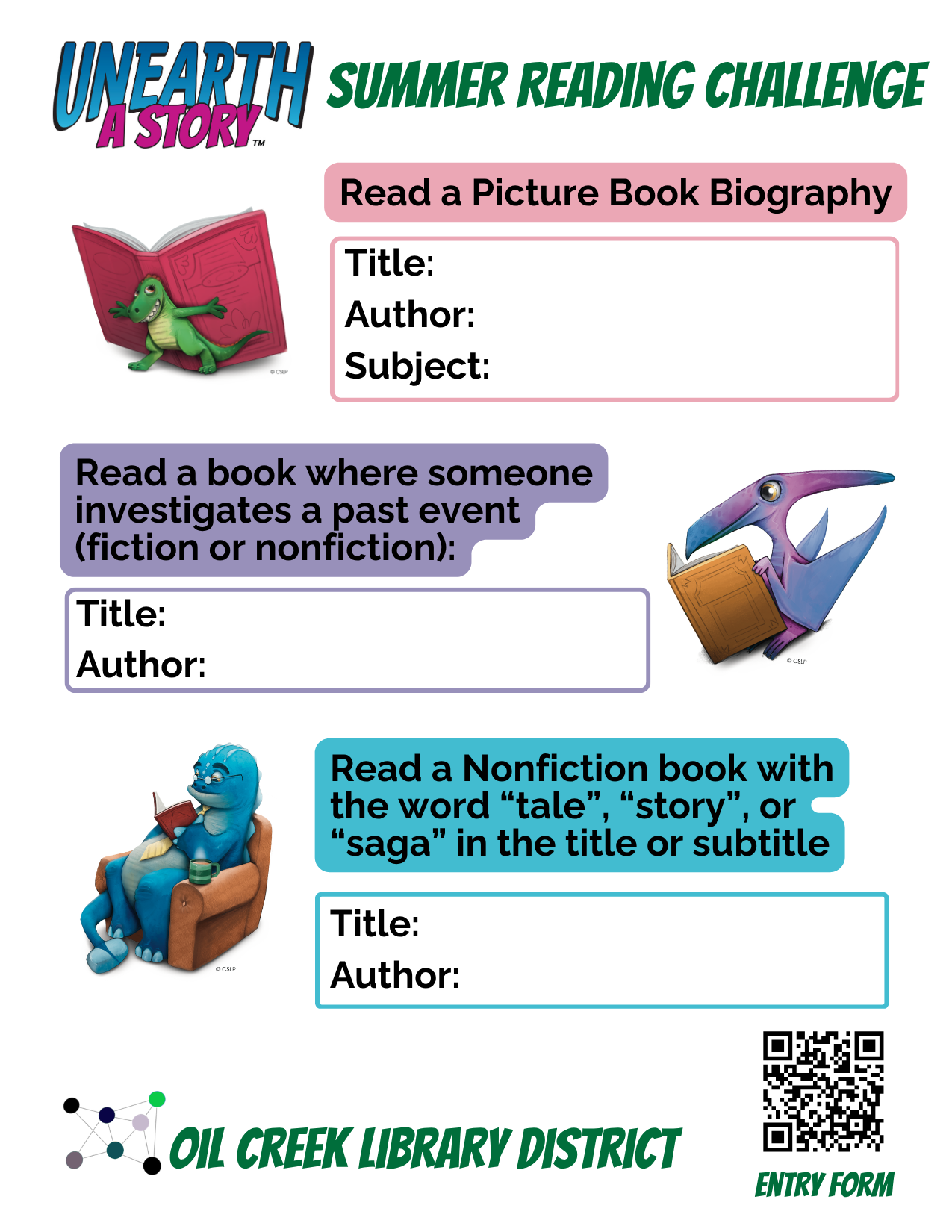 Unearth a Story Summer Reading Challenge
Read a Picture Book Biography
Read a book where someone investigates a past event (fiction or nonfiction)
Read a Nonfiction book with the word "tale", "Story", or "sagea" in the title or subtitle.